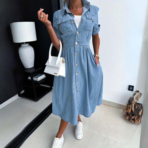 Martine - Robe de soirée denim chic