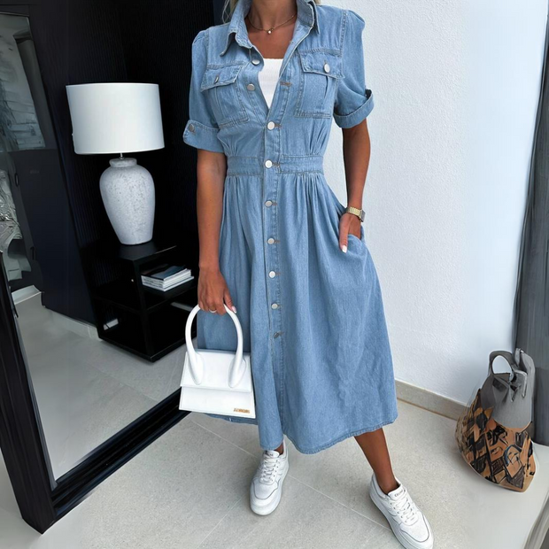 Martine - Robe de soirée denim chic